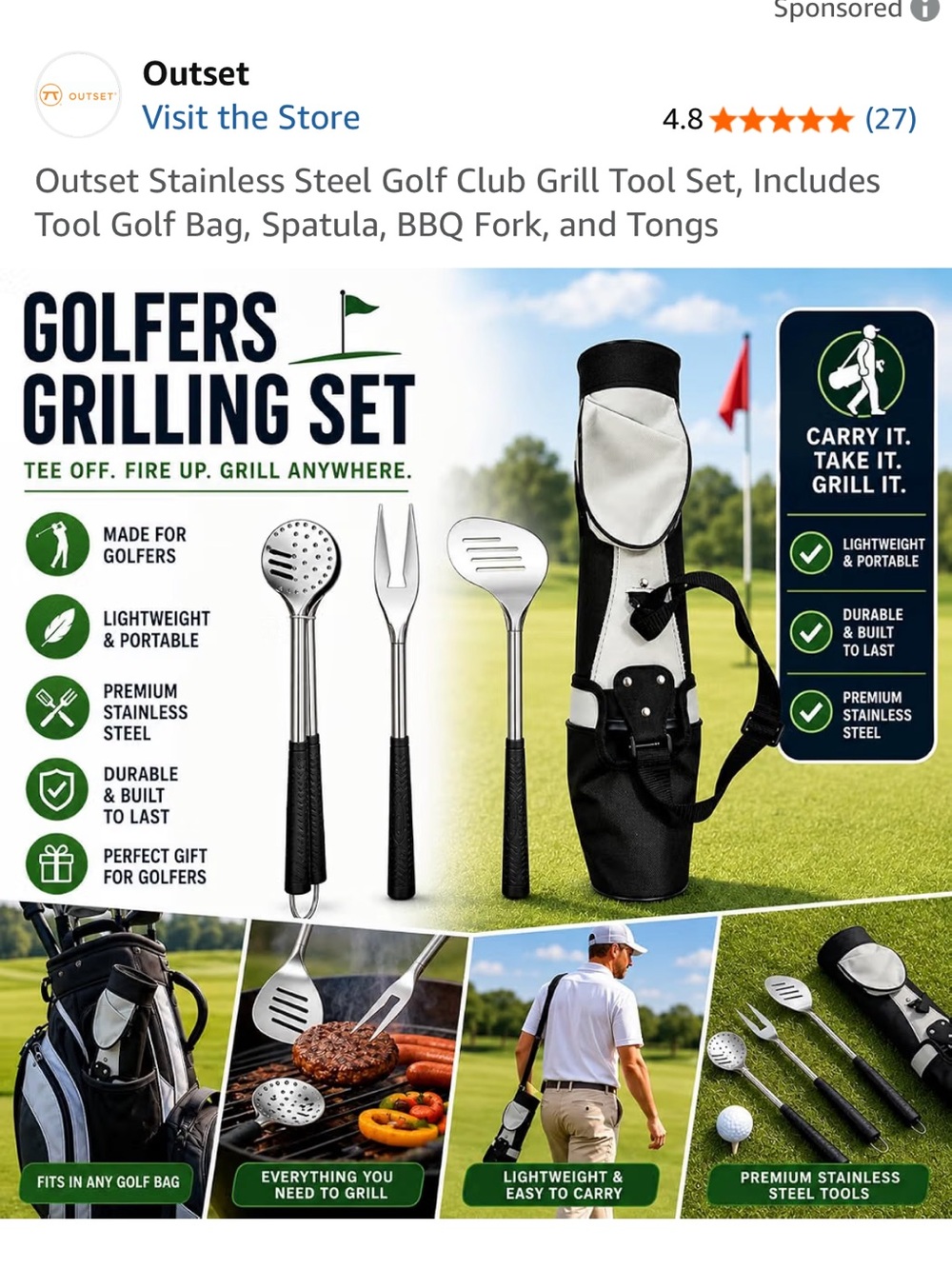 Ready to Golf 9 piece bbq grill set NWT